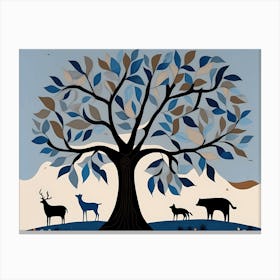 American Quilting Inspired Minimalist Folk Art with Sky Tones, 1368 Canvas Print