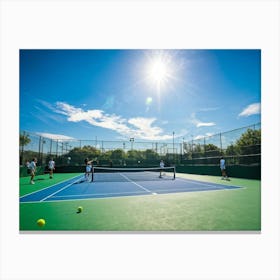 Tennis Match Showcasing An Active Lifestyle Bathed In The Golden Glow Of The Sun Action Packed Mome (4) Canvas Print