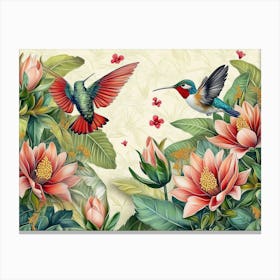 Hummingbirds And Flowers 3 Canvas Print