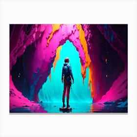 Girl Standing In A Colorful Cave Canvas Print