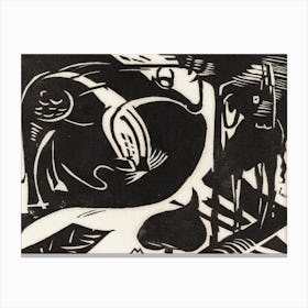 Two Mythical Animals (1914), Franz Marc Canvas Print