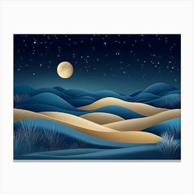 Night Landscape With Moon Canvas Print