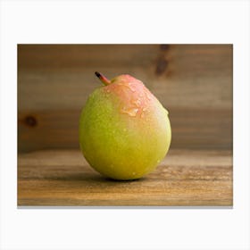 Pear On Wooden Table Canvas Print