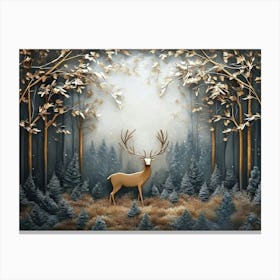 3d Modern Stereo Stag Deer Animal with Forest Canvas Print