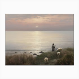 Sheep Herder Beach Painting Canvas Print