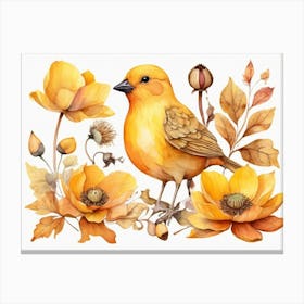 Yellow Bird Watercolor Painting Canvas Print