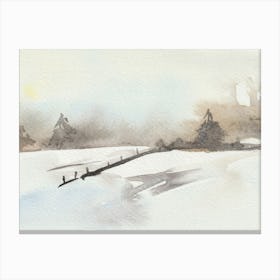 Winter Landscape Watercolor Painting 2 Canvas Print