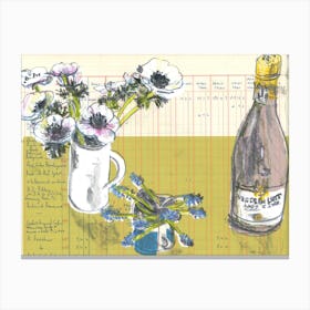 Anemone Grape Hyacinth And Red Wine Canvas Print