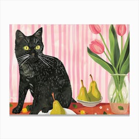 Black Cat With Pears 4 Canvas Print