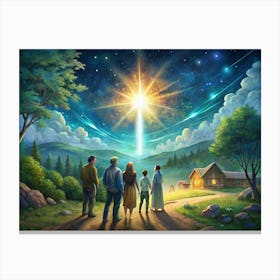 Family Looking At A Star In The Sky Canvas Print