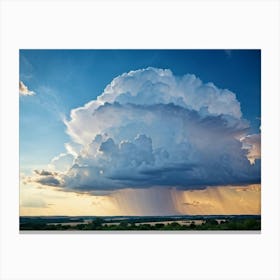 Cumulus Clouds Looming High Over A Serene Landscape Bathed In Sunset Light A Cluster Of White Clou (2) Canvas Print