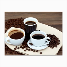 Coffee Cups And Coffee Beans Canvas Print