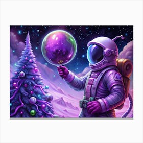 Astronaut Holding A Bubble On A Snowy Planet Canvas Print