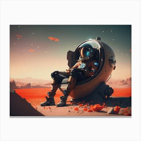 Spaceman Astronaut Chilling In Poppy Field V2 Canvas Print