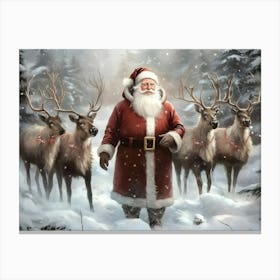 Santa Claus With Reindeer Canvas Print