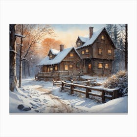 Winter Cabin In The Woods Canvas Print