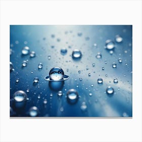 Close Up Macro Photography Of Water Droplets With A Light Blue Reflection, Creating A Sense Of Depth And Clarity 1 Canvas Print