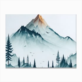 Mountain And Forest In Minimalist Watercolor Horizontal Composition 143 Canvas Print