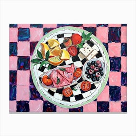 Mediterranean Platter Pink Checkerboard 1 Canvas Print