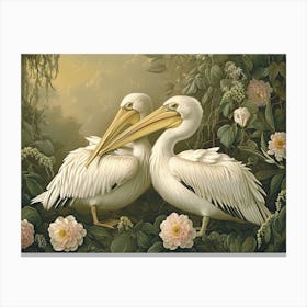 Floral Animal Illustration Pelican 2 Canvas Print