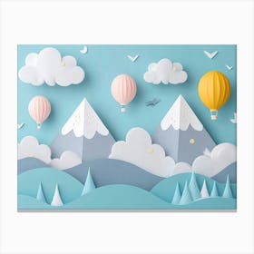 Hand Drawn Childish Art With Mountains, Balloons And Clouds 3 Canvas Print