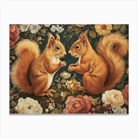 Floral Animal Illustration Squirrel 1 Canvas Print