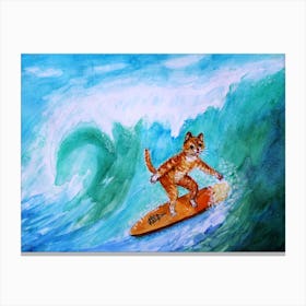 Cats Have Fun A Red Cat On A Surfboard Canvas Print