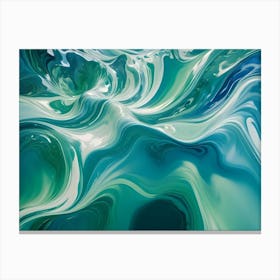 Abstract Image Of Swirling, Fluid Colors In Shades Of Blue, Green, And White Canvas Print