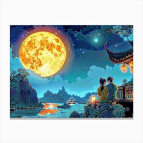Moonlight Over The Lake Canvas Print