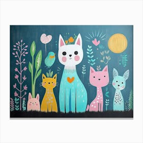 3D Cute Cats and Birds Canvas Print