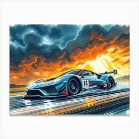 Racing Car At Sunset Canvas Print