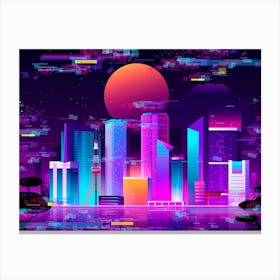 Synthwave Neon City: Tokio glitch #4 (Tokio glitch neon city) Canvas Print