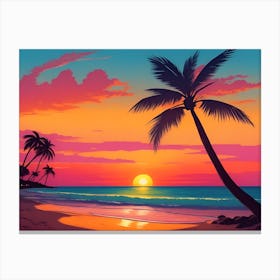 A Tranquil Beach At Sunset Horizontal Illustration 63 Canvas Print