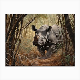 Black Rhinoceros Dense Vegetation Realism 2 Canvas Print