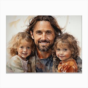 Jesus with little children - watercolor painting. Canvas Print