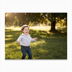 Candid Photo Capturing Childhood Joy Young Child Laughing Amidst A Backdrop Of Dappled Sunlight Fil Canvas Print