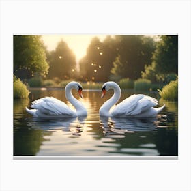 Two Swans In The Water Canvas Print