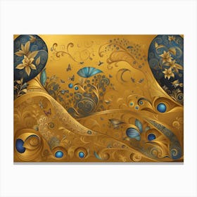 Gold And Blue Peacock Canvas Print