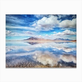 A Striking Image Of Salt Flats Reflecting The Sky Canvas Print