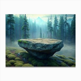 Mysterious Floating Rock In A Misty Forest 4 Canvas Print