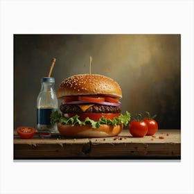 Hamburger With Tomato And Ketchup art Canvas Print