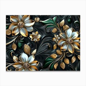 Gold And Black Flowers 3 Canvas Print