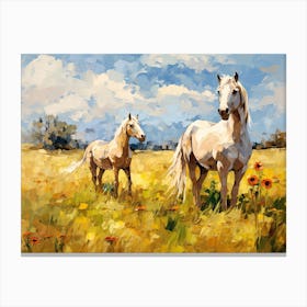 Horses Painting In Transylvania, Romania, Landscape 2 Canvas Print