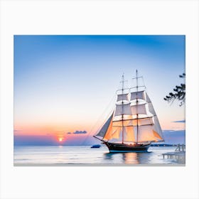 Sailing Ship At Sunset - Ai Canvas Print