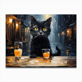Cat And Cafe Terrace At Night Van Gogh Inspired 11 Canvas Print