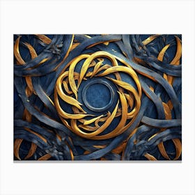 Golden And Dark Blue 3d Modern 3 Canvas Print