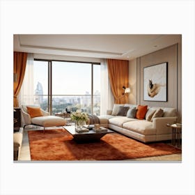 An Elegant Living Room In The Heart Of Autumn Brimming With Fine Furniture A Comfortably Plush Sof (7) Canvas Print