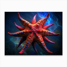 Red Starfish On A Blue Swirling Background Canvas Print