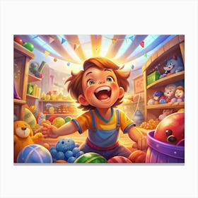 Smiling Child In A Toy Store Canvas Print