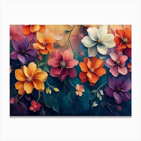 A Lush Colorful 3d Abstract Art with Elegant Flower Branches Hanging Canvas Print